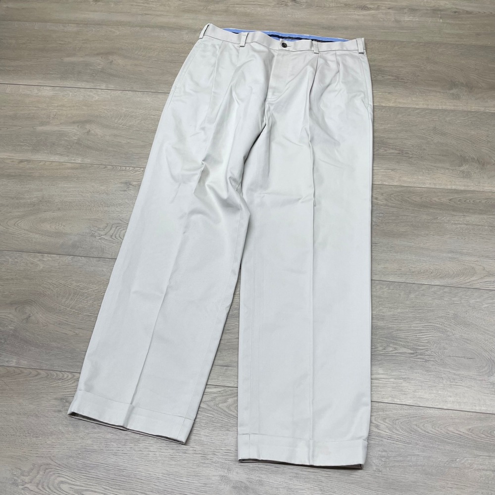 Brooks Brothers Elliot Chino Pants Mens 34x30 Beige Pleated Lightweight Cotton